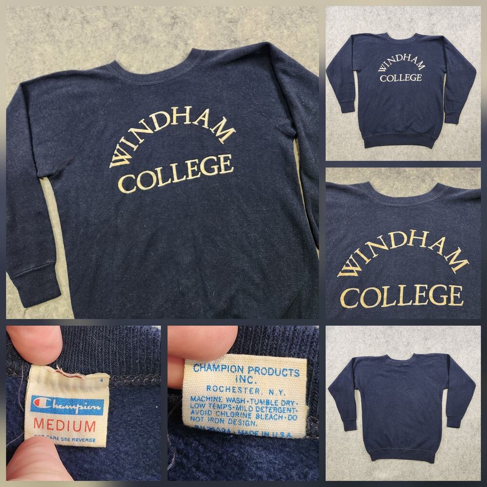 Vintage Champion Sweatshirt Mens‎ Medium Navy Windham College Made USA 70s